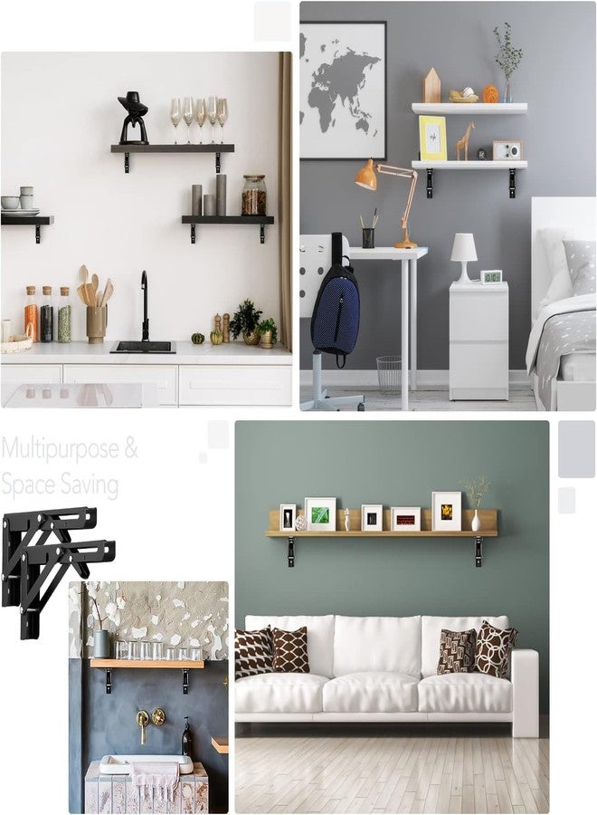 JUGTE Folding Shelf Brackets Heavy Duty Metal Collapsible Shelf Bracket for Bench Table, Shelf Hinge Wall Mounted Space Saving DIY Bracket (40 CM, 2) - Image 5